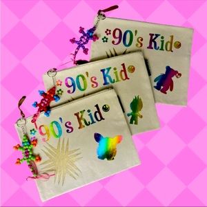 Y2K 90's Kid Makeup Gift Bag Pouch Furby + Troll + ty Bear ~ lot of 3